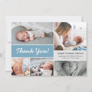 Dusty Blue Custom Foto Collage Baby Boy Birth Dankeskarte