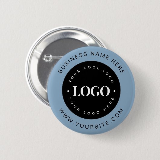 Dusty Blue Custom Logo Text Business Corporate Button (Vorne & Hinten)