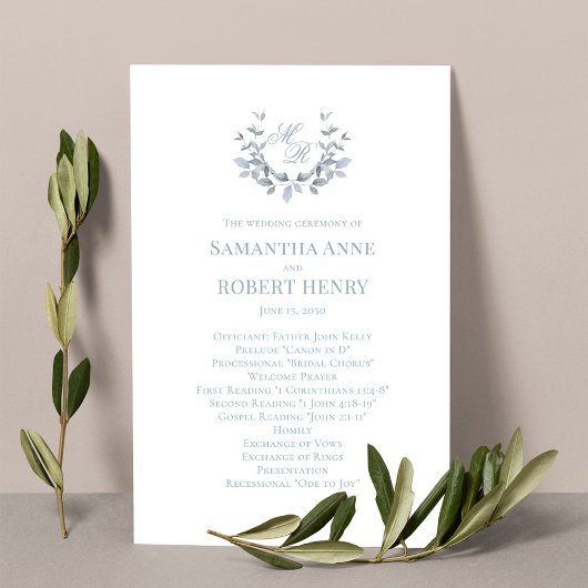 Dusty Blue Custom Monogram Wedding Program