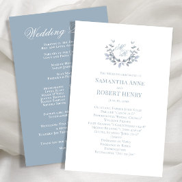 Dusty Blue Custom Monogram Wedding Program