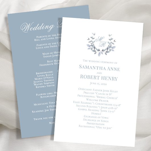 Dusty Blue Custom Monogram Wedding Program