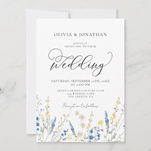 Dusty Blue Dainty All in 1 Budget QR Code Wedding Einladung (Vorderseite)