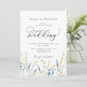 Dusty Blue Dainty All in 1 Budget QR Code Wedding Einladung (Stehend Vorderseite)