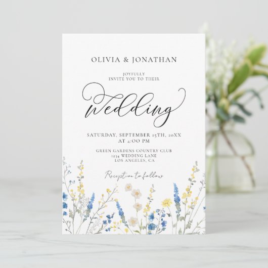 Dusty Blue Dainty All in 1 Budget QR Code Wedding Einladung (Stehend Vorderseite)