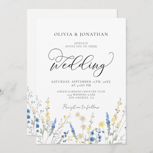 Dusty Blue Dainty All in 1 Budget QR Code Wedding Einladung (Vorne/Hinten)