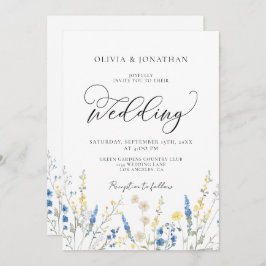 Dusty Blue Dainty All in 1 Budget QR Code Wedding Einladung