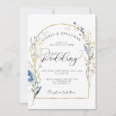 Dusty Blue Dainty Gold All in 1 Budget QR Hochzeit Einladung (Vorderseite)