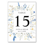 Dusty Blue Dainty Wild Floral Boho Yellow Wedding Tischnummer (Vorderseite)