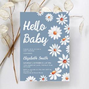 Dusty Blue Daisy Baby Shower Einladung