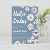 Dusty Blue Daisy Baby Shower  Einladung (Stehend Vorderseite)