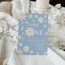 Dusty Blue Daisy Einladung 1. Geburtstag