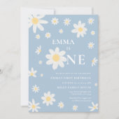 Dusty Blue Daisy Einladung 1. Geburtstag (Vorderseite)