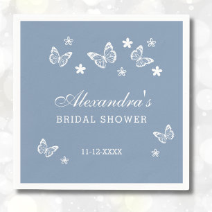 Dusty Blue Daisy White Butterfly Brautparty Serviette