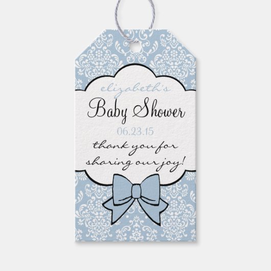 Dusty Blue Damask Baby Shower Guest Fevor Geschenkanhänger (Vorderseite)