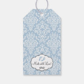 Dusty Blue Damask Baby Shower Guest Fevor Geschenkanhänger (Rückseite)