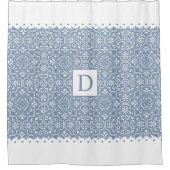 Dusty-Blue-Damask-Monogramm Duschvorhang (Vorderseite)