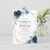 Dusty Blue Dark Navy Boho Gold Foil Blues Hochzeit Einladung (Stehend Vorderseite)
