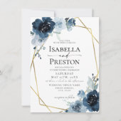 Dusty Blue Dark Navy Boho Gold Foil Blues Hochzeit Einladung (Vorderseite)