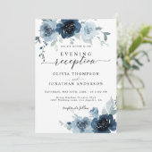 Dusty Blue Dark Navy Floral Watercolor Wedding Einladung (Stehend Vorderseite)