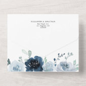 Dusty Blue Dark Navy Floral Wedding Details UAWG All In One Einladung (Rückseite)
