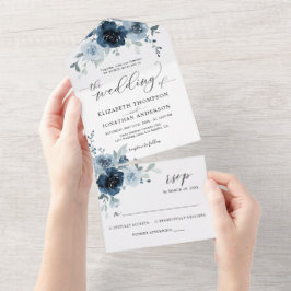 Dusty Blue Dark Navy Floral Wedding Details UAWG All In One Einladung