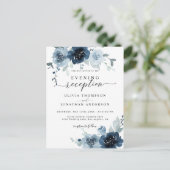 Dusty Blue Dark Navy Floral Wedding Einladung Postkarte (Stehend Vorderseite)