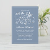 Dusty Blue Decorative Wedding Calligraphy Einladung (Stehend Vorderseite)