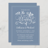 Dusty Blue Decorative Wedding Calligraphy Einladung (Vorne/Hinten)