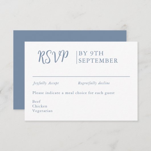 Dusty blue Decorative Wedding Calligraphy RSVP Karte (Vorne/Hinten)