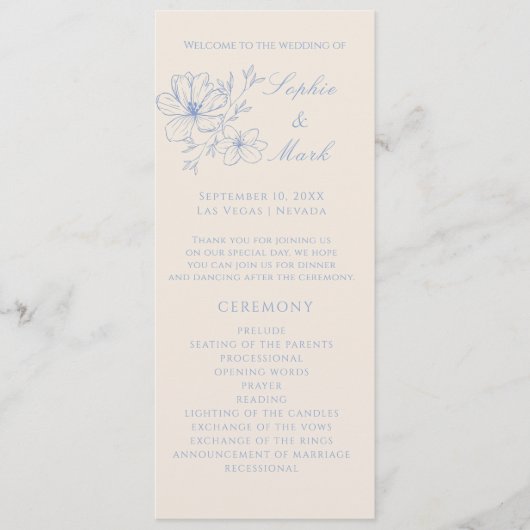 Dusty Blue Delicate Blume Wedding Detail Programm (Vorderseite)
