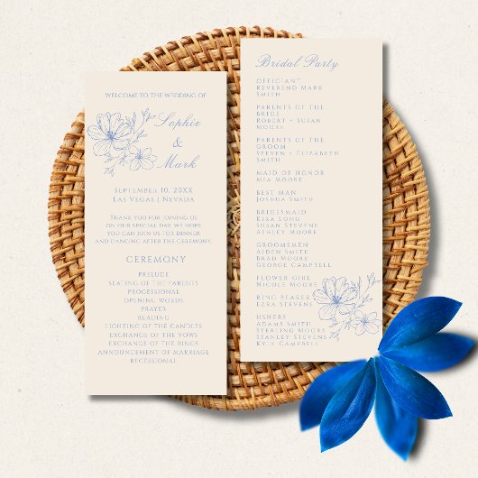 Dusty Blue Delicate Blume Wedding Detail Programm