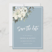 Dusty Blue Delicate Floral Save The Date Card (Vorderseite)