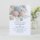 Dusty Blue Delicate Hydrangea Flowers Wedding Einladung (Stehend Vorderseite)