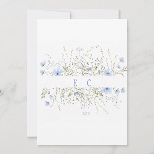 Dusty Blue Delicate Wildblume Hochzeit Einladung (Rückseite)