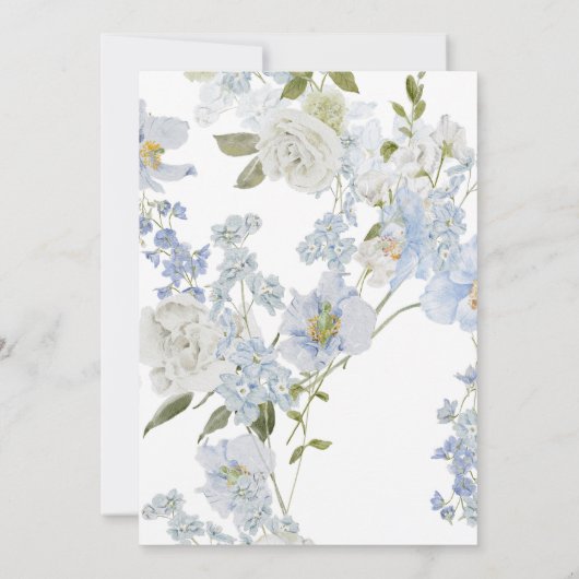 Dusty Blue Delphinium Floral Arched Boy Baptisse Einladung (Rückseite)