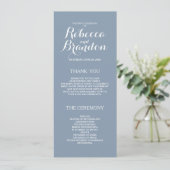 Dusty Blue Designer Skript Custom Wedding Programm (Stehend Vorderseite)