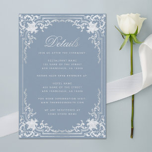 Dusty Blue Details Elegante Vintage Silberhochzeit Begleitkarte