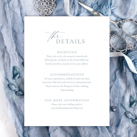 Dusty Blue Details Wedding Card RSVP Karte