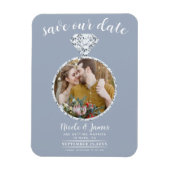 Dusty Blue Diamond Ring Bling Foto Save the Date Magnet (Vertikal)