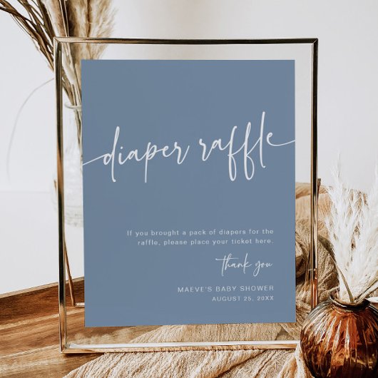 Dusty Blue Diaper Raffle Sign Boy Modern Minimal Poster