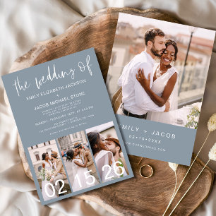 Dusty Blue Die Hochzeit des Minimalistischen Fotos Einladung