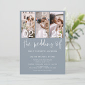 Dusty Blue Die Hochzeit von Foto QR-Code Minimalis Einladung (Stehend Vorderseite)