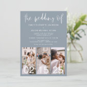 Dusty Blue Die Hochzeit von Minimalistischem QR-Co Einladung (Stehend Vorderseite)