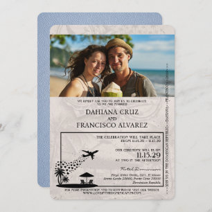 Dusty Blue Dominican Republic Passport Wedding Einladung