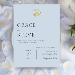 Dusty Blue Double Happy Chinesisch Koreanische Hoc Einladung