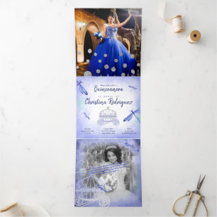 Dusty Blue Dragonfly Princess Trifold Quinceañera Dreifach Gefaltete Urlaubskarte