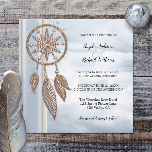 Dusty Blue Dreamcatcher Wedding Einladung