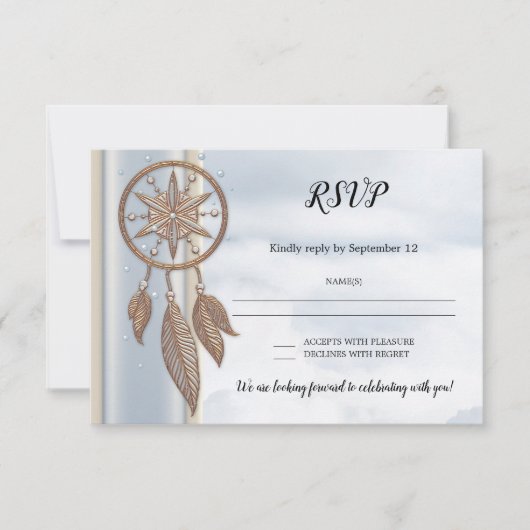 Dusty Blue Dreamcatcher Wedding RSVP Card Einladung (Vorderseite)
