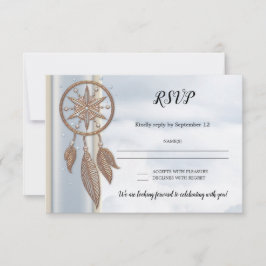Dusty Blue Dreamcatcher Wedding RSVP Card Einladung