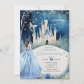 Dusty Blue Dress Forest Silver Castle Quiñceanera Einladung (Vorderseite)